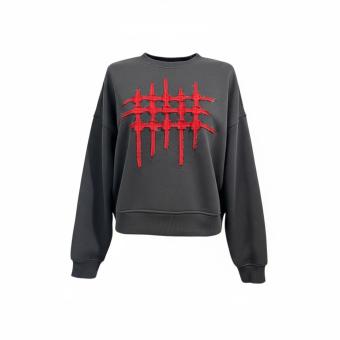 clau-d sweater red denim grid voorkant