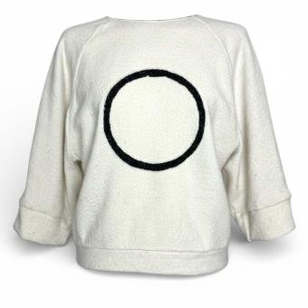 Oversized zijde wol top met antraciet cirkel grafisch design CLAU-D.