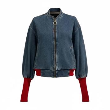 clau-d denim bomber red cuffs voorkant