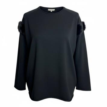 clau-d sweater black furry biologisch katoen voorkant